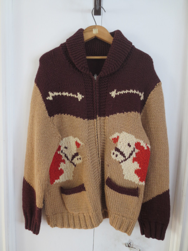 1960s Hand Knit Cowichan Sweater, Large Men, zipper on the left, in Men's in Timmins