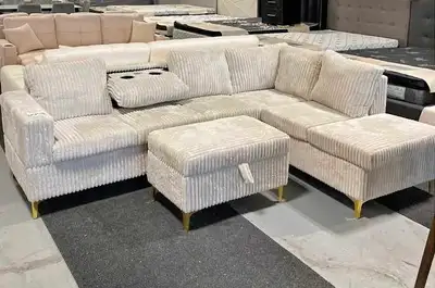 Corduroy Sectional Sofa with Storage Ottoman, View more