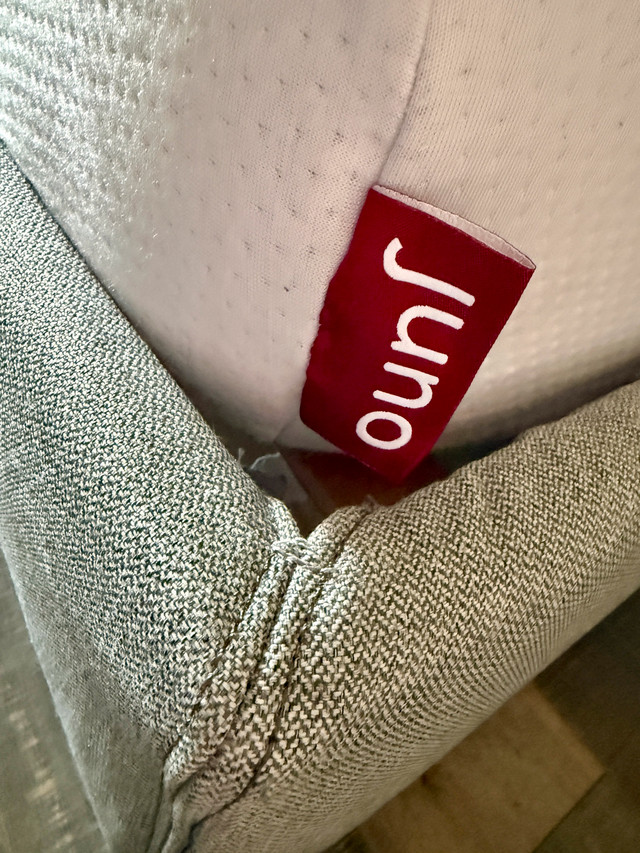 Queen size JUNO mattress & Upholstered IKEA bedframe in Beds & Mattresses in Calgary - Image 4