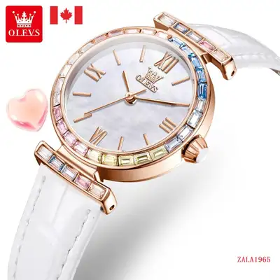 OLEVS Exquisite Quartz Women's Watch with Diamond, Leather Strap, View more