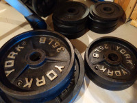 YORK cast-iron barbell weight plate set (240lb total)
