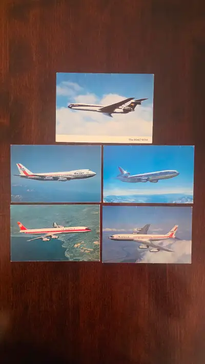 26 03 25 stONE 5P Unposted 1970s Aircraft Postcards Wardair-Boeing 707 Wardair-Boeing 747 Wardair-DC...