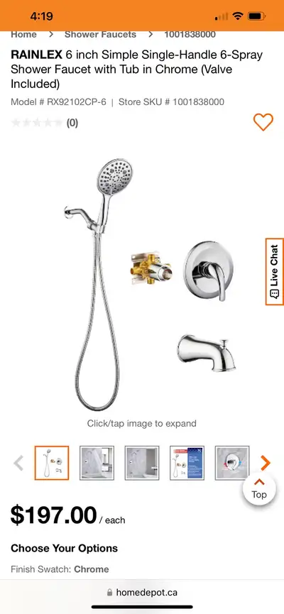 RAINLEX 6 inch Simple Single-Handle 6-Spray Shower Faucet with T, View more