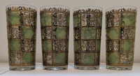 Vintage Glasses with green and gold squares