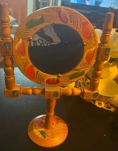 Vintage hand painted wooden double sided mirror, View more