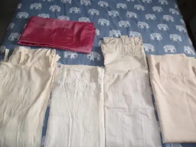 3 Curtain panels & new shower curtain. $5 ea. Each panel is diff, View more