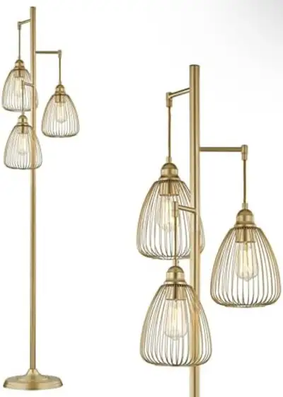 Tall Vintage Rustic Farmhouse Floor Lamp 3 Teardrop Cage Head, View more