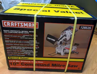 10" CRAFTSMAN COMPOUND MITRE SAW.  NEW, SEALED, View more