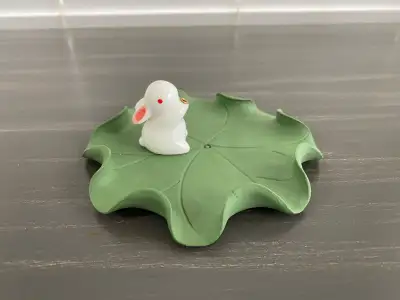Ceramic Rabbit Incense / Candle Holder with Green Leaf Base, View more