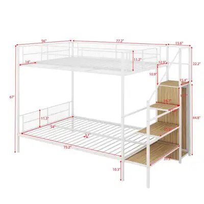 Twin Over Full Metal Bunk Bed With Wire Shelving And Wardrobe, View more