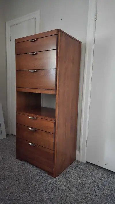 Mid-century modern tallboy dresser, View more