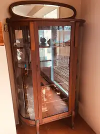 Antique Curved Glass Mirrored Display Cabinet