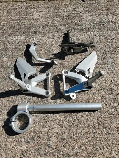 Right and left rearsets, brake pedal, right hand clip on and bar, internal shift linkage and swing a...