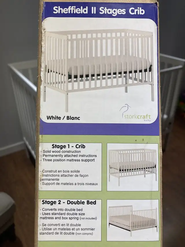 White Wooden Baby Crib, Mattress, Crib Bedding Set & Mobile in Cribs in Markham / York Region - Image 8
