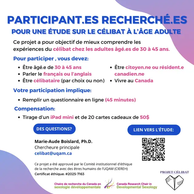 Projet de recherche sur le célibat à l’âge adulte in Other in City of Montréal - Image 2