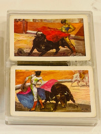 2 decks of vintage bull fighter playing cards in double case