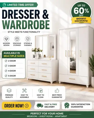 Dresser & Wardrobe SALE – Modern Bedroom Furniture – GREAT PRICE, View more
