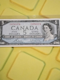 1954 Canada $5 Banknote. Modified Portrait. Error Note.