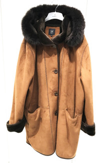 Laura Plus Women Brown Faux Shearling Fur Trim Coat Size 3X