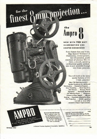 Vintage 1947 Ampro 8mm Film Projector Ad