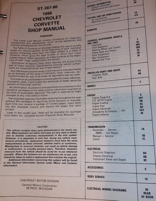 CORVETTE 86 Dealer SHOP MANUAL in Other in Kingston - Image 2