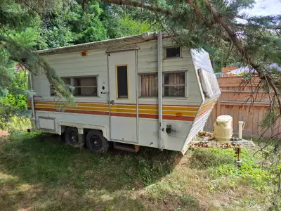 Floor is soft from roof vent cracked. Comes with hitch and torsion bars, jack stands. Needs work. Ti...