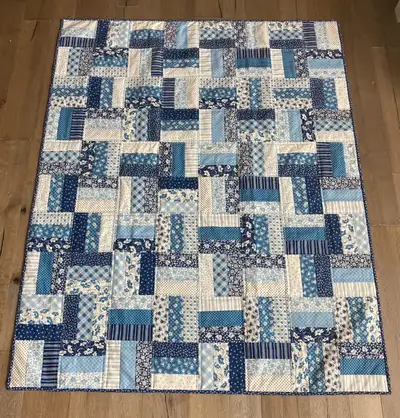 New Handmade Blue and White Quilt (Throw Sized), View more