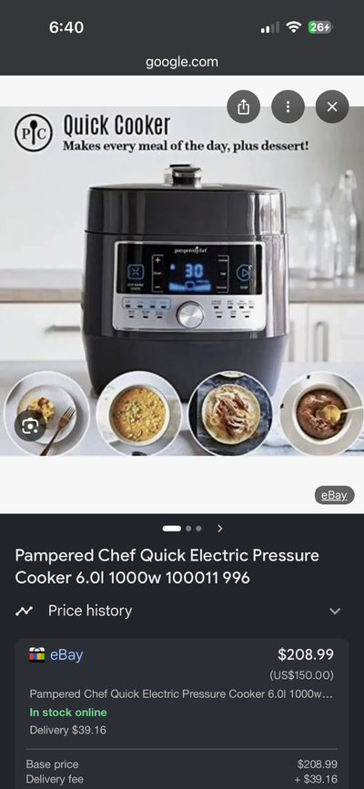 Used once like new, excellent condition, pampered chef pressure cooker, worth 210$ let go for 150$