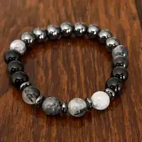 Obsidian/Hematite/Tourmalinated Q/Merlinite - bracelet