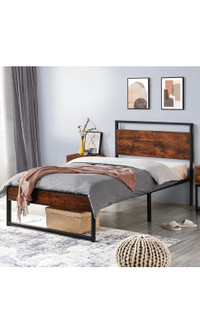 New Twin Size Bed Frame Single Platform Bed Frame with Headboard