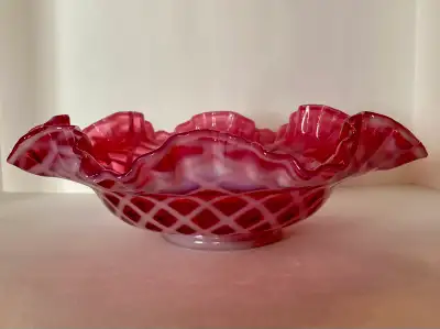 Vintage Fenton Cranberry Art Glass Bowl, View more