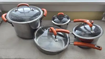 Rachael Ray Stainless Steel 8 Piece Pots and Pans with Lids, View more