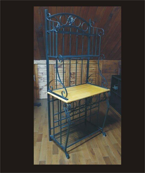 Bakers Rack Étagère en bois et métal avec support à vin 70’’ x 3