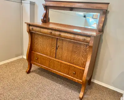 Antique Oak Sideboard w/ Mirrored Backsplash, View more