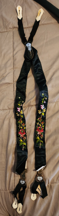 antique swiss suspenders, hand embroidered