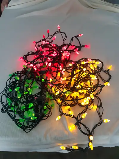 LED Christmas Lights, 3 runs, each approx 12' long, can be plugged into each other for longer runs,...