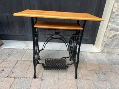 VINTAGE SEWING TABLE STEEL BASE "RAYMOND" BRAND + 2 WOODEN TOPS, View more