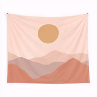 Tapestry Vintage Aesthetics Sunset and Mountain Earthy Pink Land
