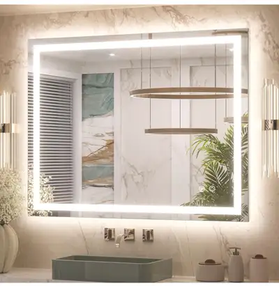 Keonjinn 32 x 40 Inch Bathroom Mirror with Lights, LED Vanity Mirror with Frontlit & Backlit, Steple...