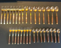 Solid Bronze Cutlery Set Wood Box Service For 8 Thailand Antique