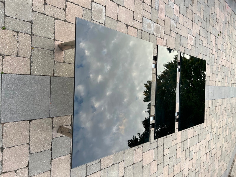 Black Glass Top Extendable Dining Table w Stainless Steel Legs Dining