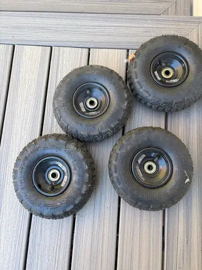 3 good tires from gorilla cart and 1 tire with a flat. Likely just needs a new tube but I got a new...