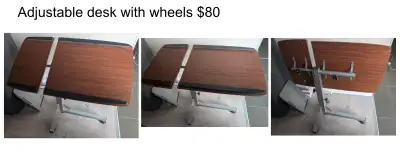 Adjustable desk with wheels $80, View more