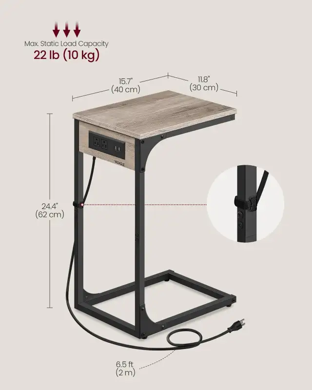 VASAGLE C-Shaped Side Table with Charging Station in Other Tables in Oshawa / Durham Region - Image 4