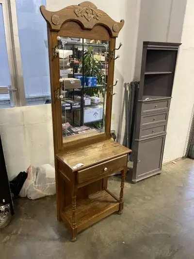 VINTAGE MIRRORED HALL STAND -HAT + COAT RACK, View more