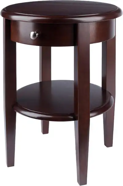 Winsome Wood Round End Table w/Drawer and Shelf, Antique Walnut, View more
