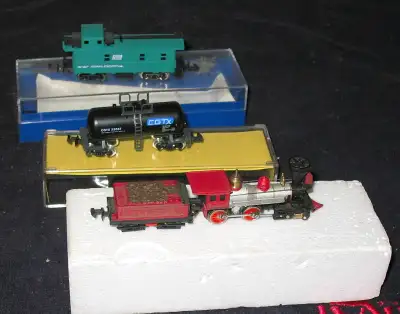 N Scale Model Railroad Trains Cars Buildings Etc. - All as shown - -- Shown: Rare N Scale 4-0- Jupit...