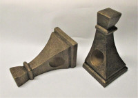 A Pair of Vintage Ornate Wood Look Curtain Rod Holders - Gold