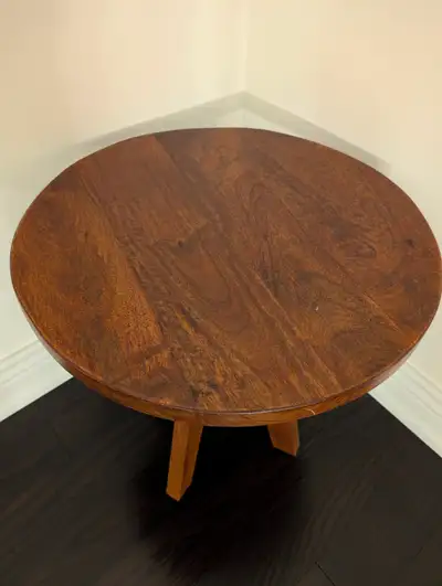 Round Solid Wood Accent Side Table - Dark Walnut, View more