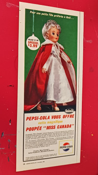 FRENCH 1963 PEPSI COLA MISS CANADA DOLL VINTAGE ORIG AD ANNONCE